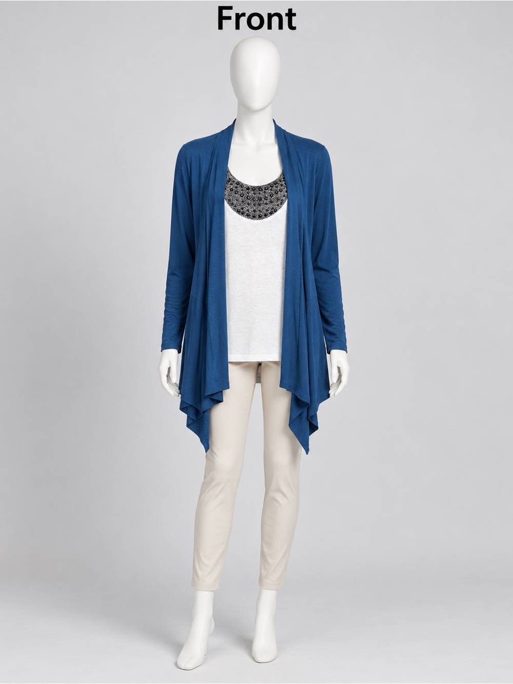 AB Studio Draped Open-Front Cardigan with built in white tank with black beads